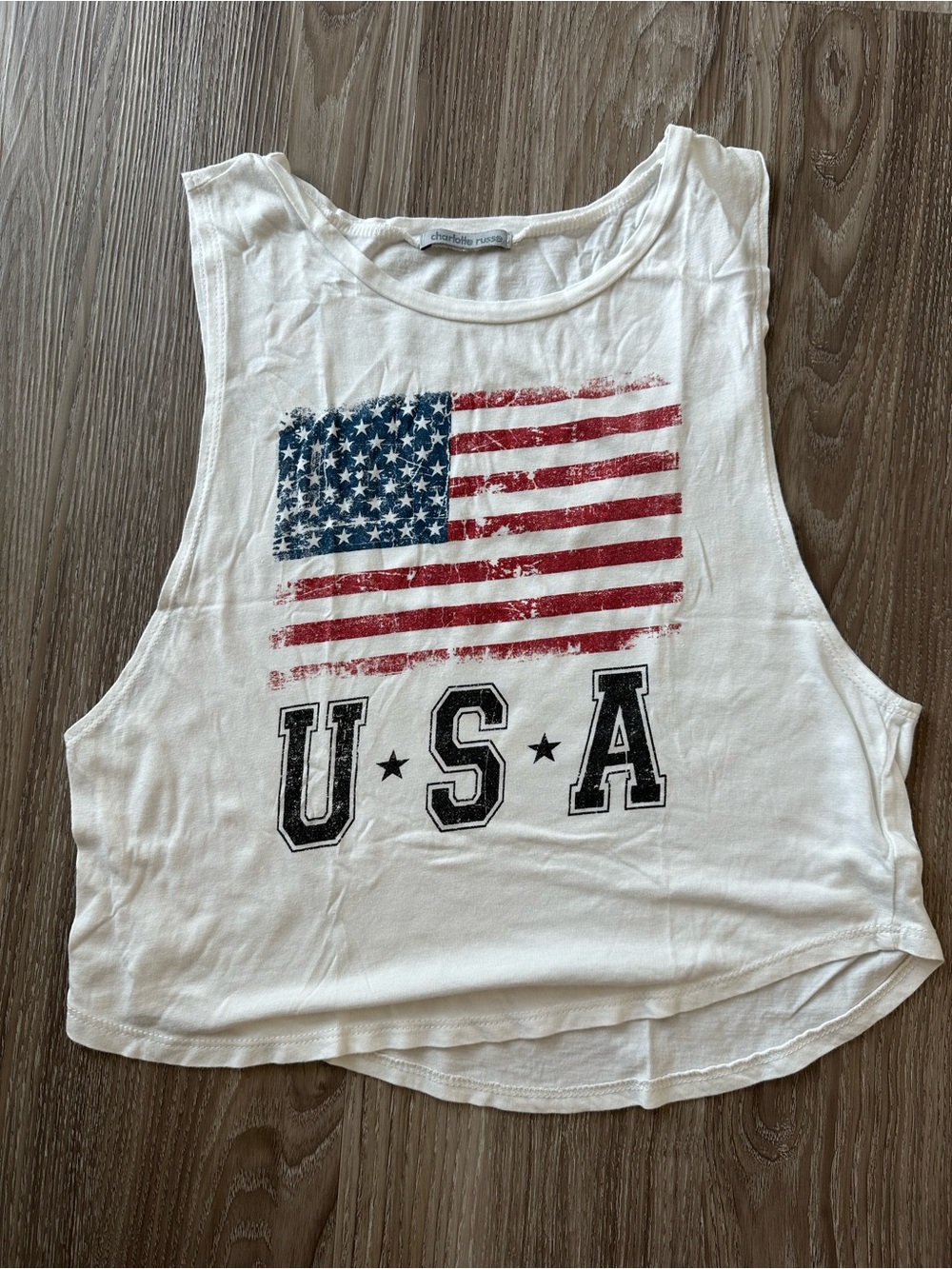Charlotte Russe Distressed American Flag Tank Top
